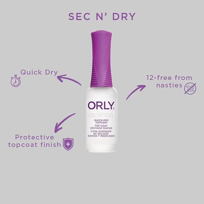 ORLY SEC N DRY QUICK DRY viršutinis nagų lako sluoksnis, 9 ml