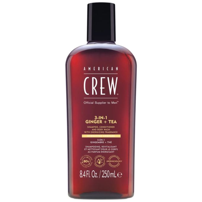 AMERICAN CREW 3IN1 GINGER+TEA plaukų šampūnas, kondicionierius ir kūno prausiklis, 250 ml