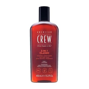 AMERICAN CREW 3IN1 CLASSIC plaukų šampūnas, kondicionierius ir kūno prausiklis, 450 ml